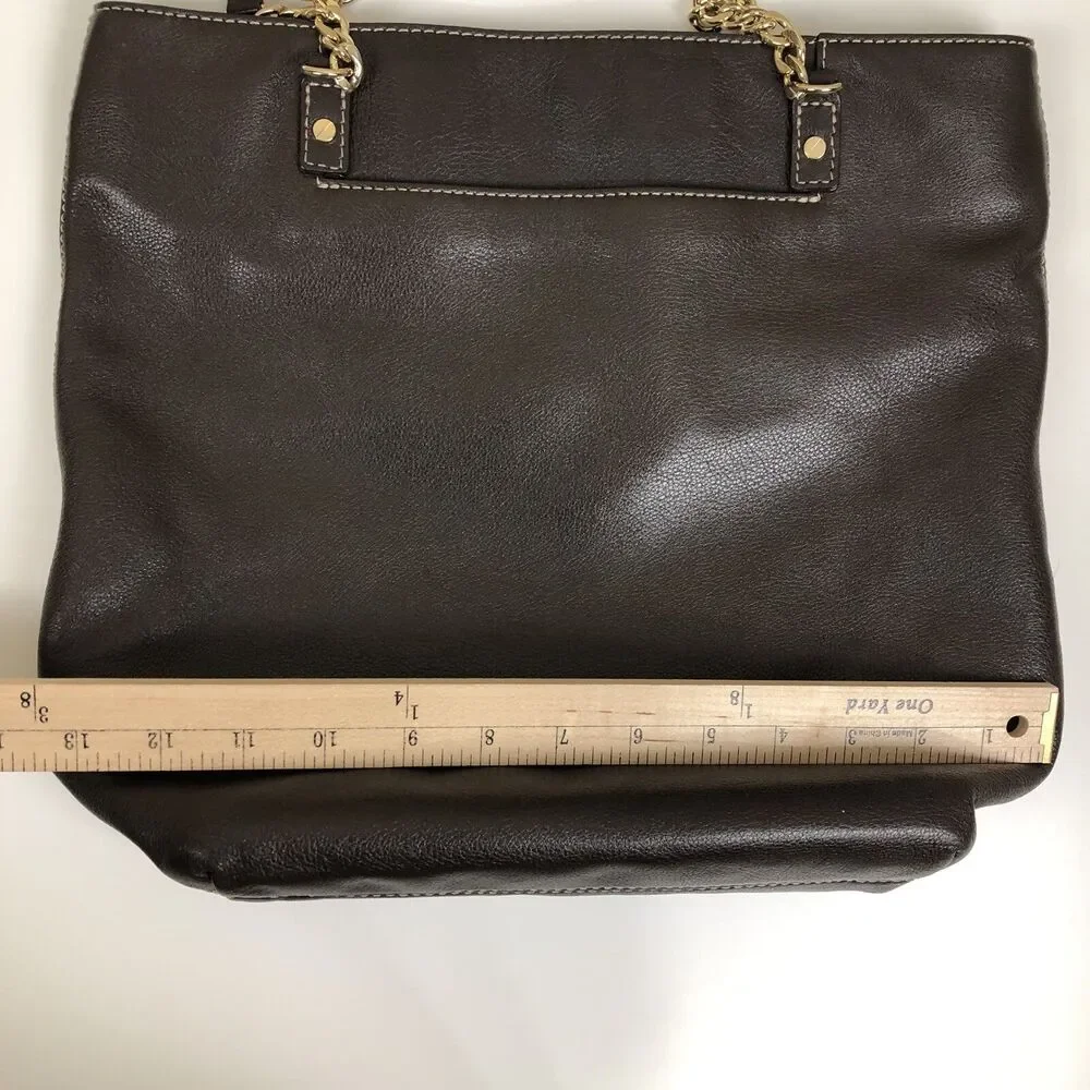 Michael Kors Brown Leather Hand Bag Chain‎ Link & Leather Dual Shoulder Straps